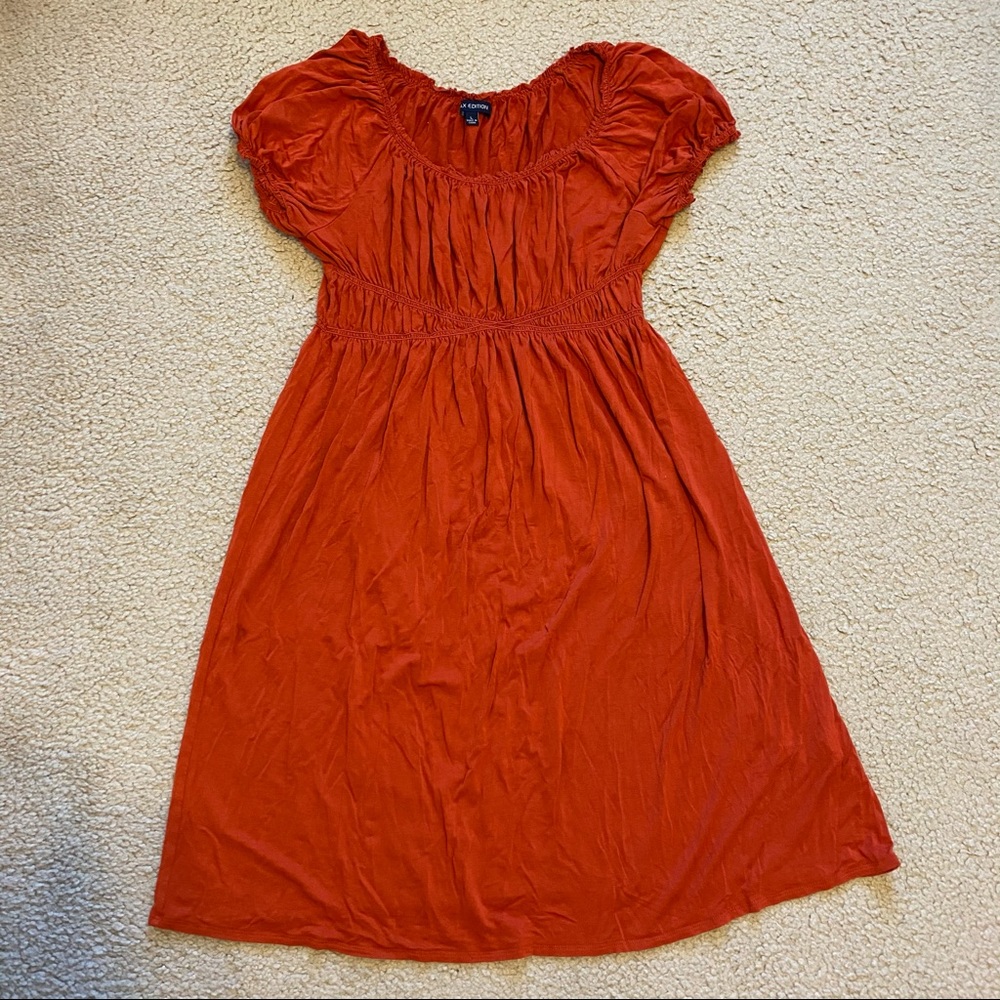 Burnt Orange Ruffle Peasant Dress